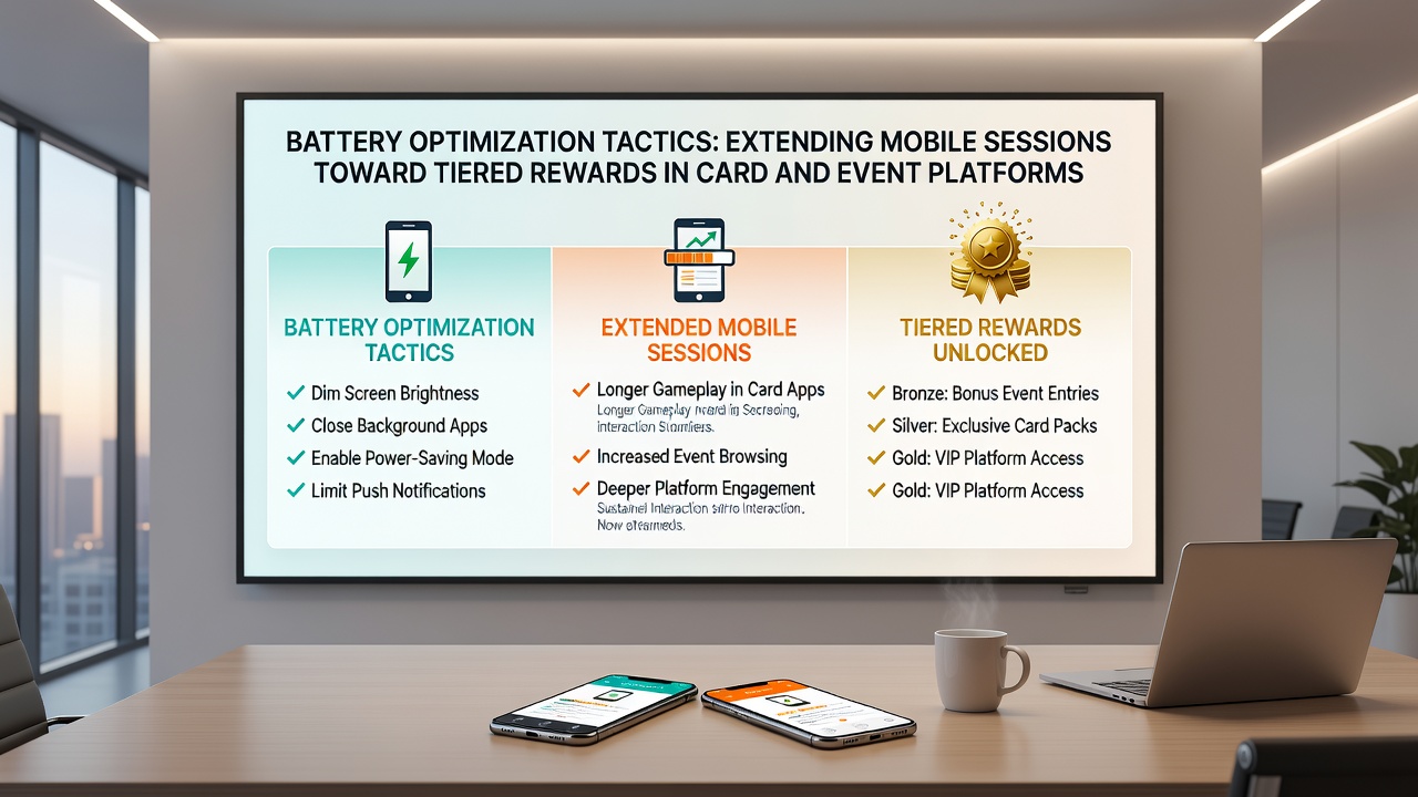 User interface displaying tier progression meters next to battery status indicators in a mobile card and event platform