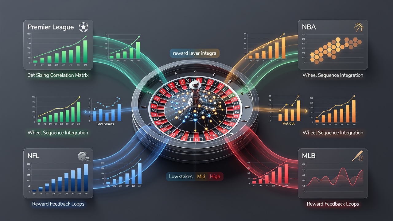 Chart illustrating reward layer data flows connecting sports league bets with roulette wheel outcomes