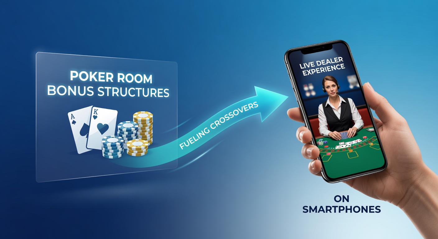 Smartphone screen displaying poker room interface transitioning to live dealer blackjack table with bonus notification overlay