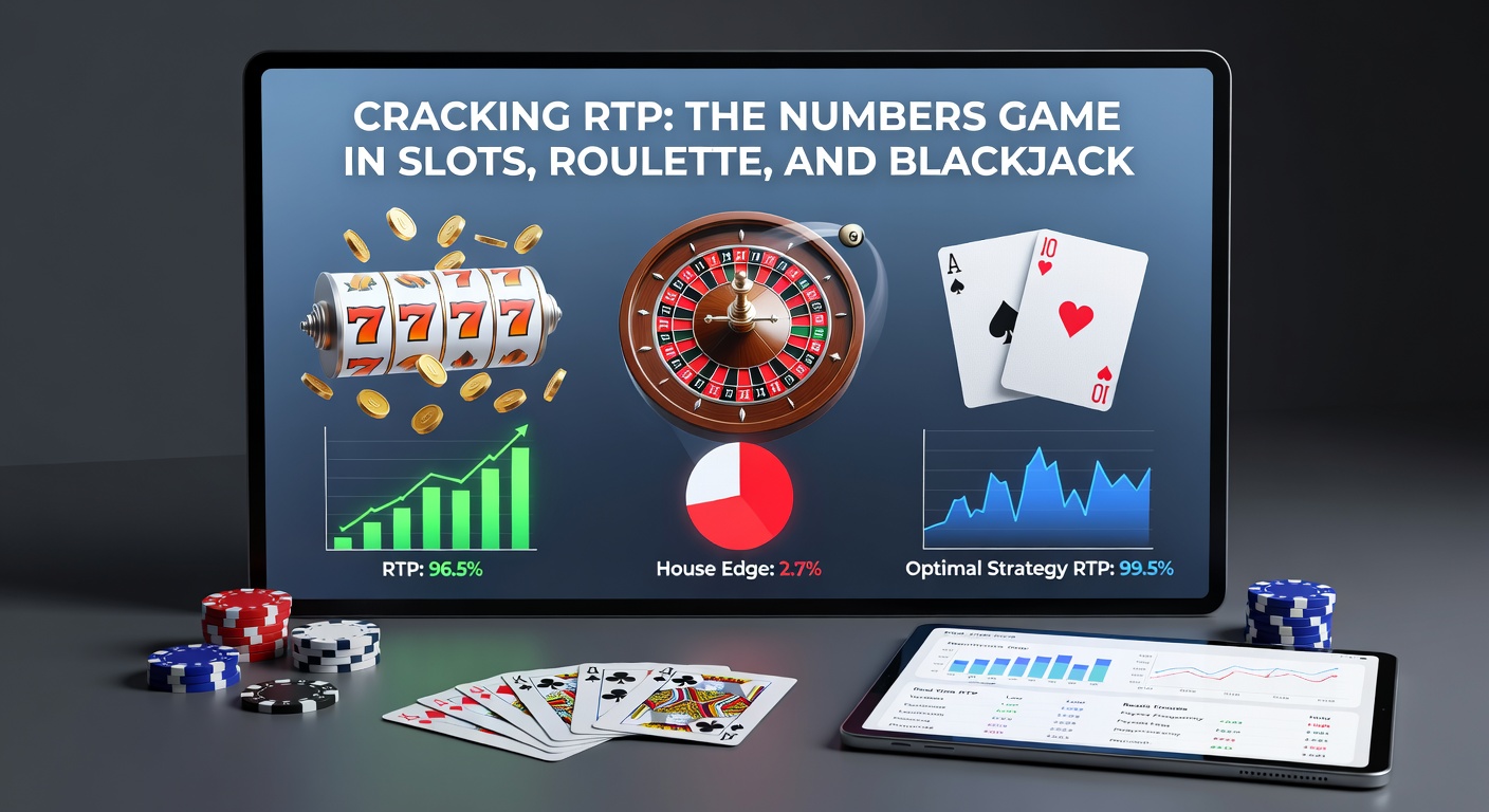 Roulette wheel in motion with a ball landing on a number, overlaid charts comparing European and American RTP edges