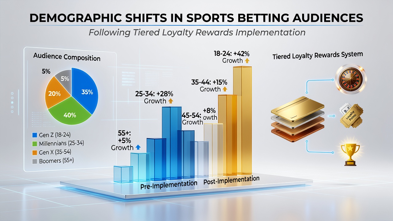Chart displaying age and gender distribution changes in sports betting users after tiered rewards rollout