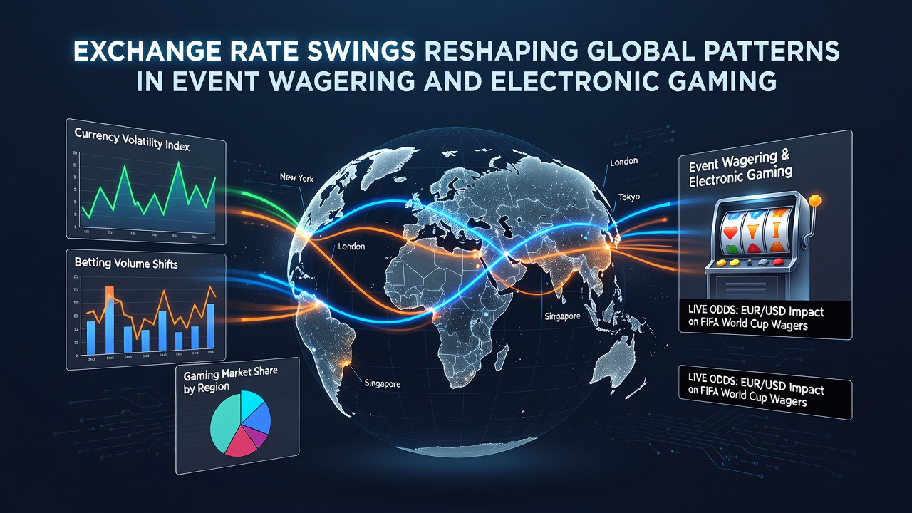 Global map highlighting exchange rate impacts on wagering regions with August 2026 transaction overlays