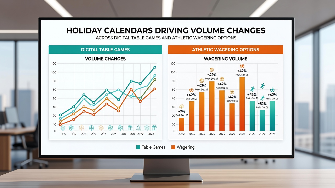 Analytics dashboard displaying volume spikes in table games and sports bets around holiday dates