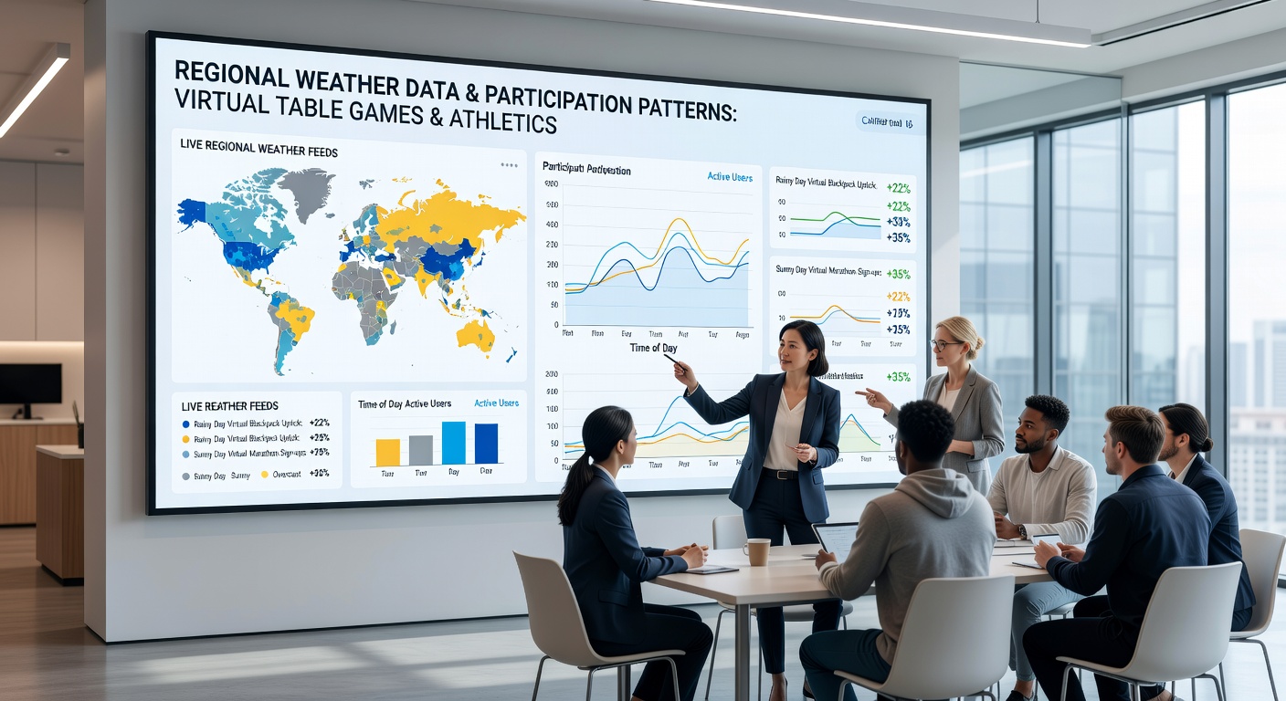 Data visualization showing weather impacts on virtual table game engagement and sports betting volumes