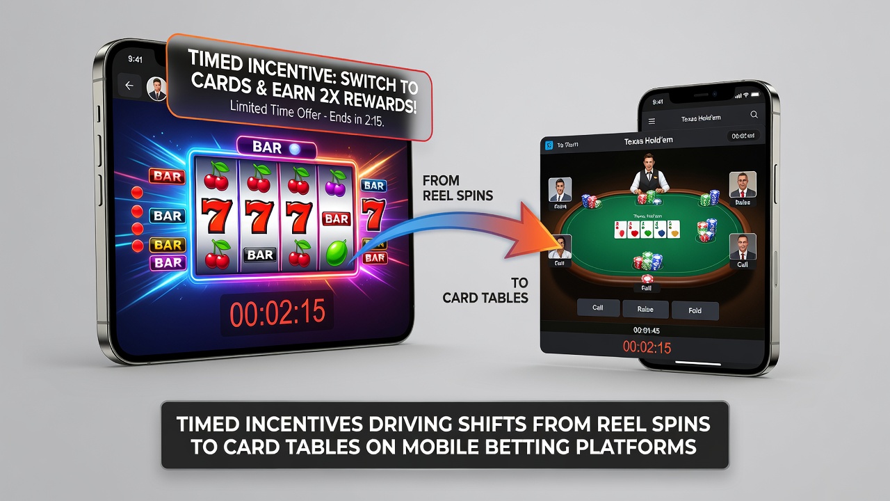 Analytics dashboard displaying player transition metrics between slots and table games during timed promotional windows